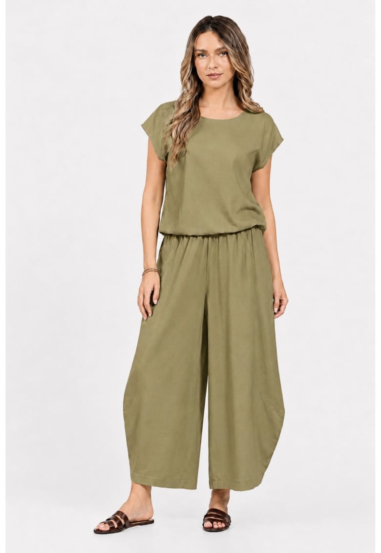 Compleu Dama - Baloon - din In - Bluza Kimono V398 - Verde