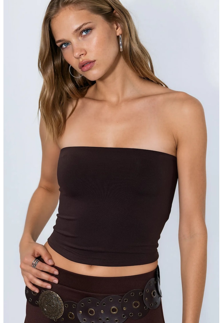 Top - bandeau crop top - elasticitate - maro cafea - poliamida