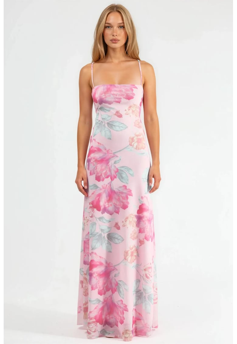 Rochie Maxi - Floral - Roz - Tul