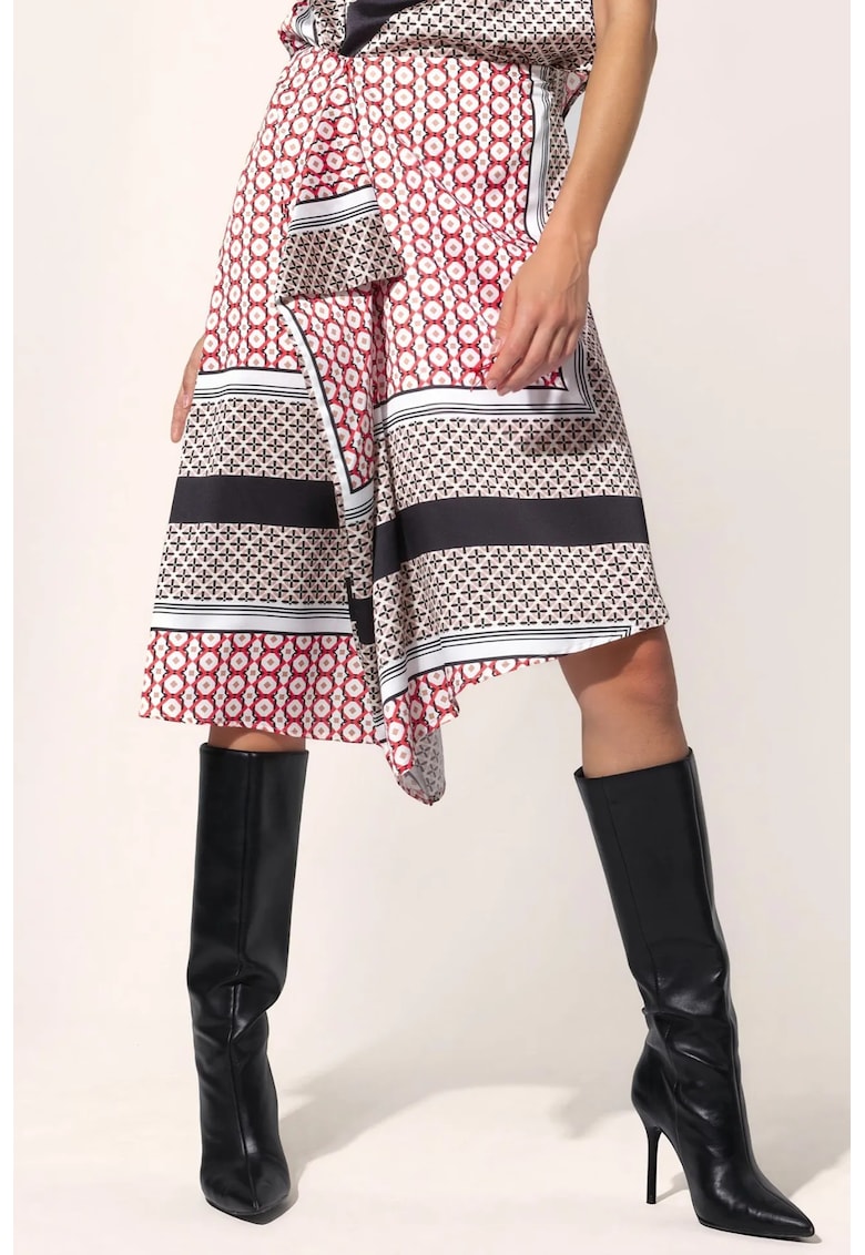 Fusta midi - satin cu model - elegant - talie medie