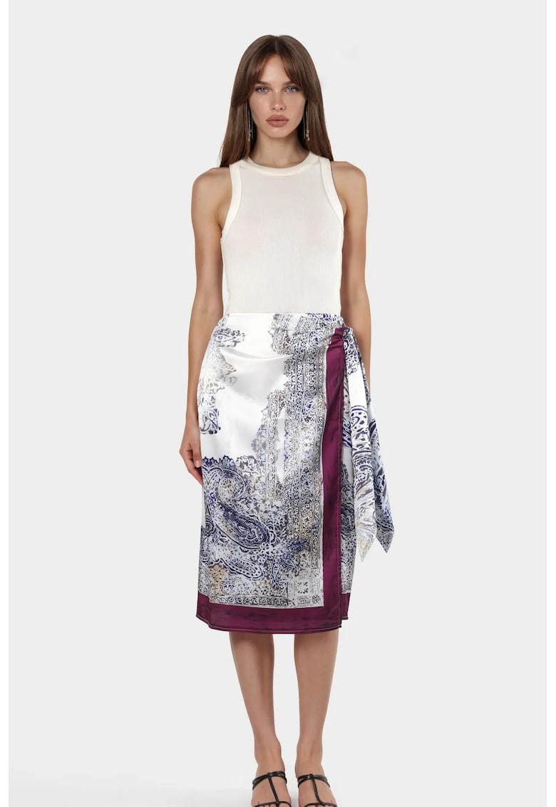 Fusta midi - satin - rosu - 100% poliester