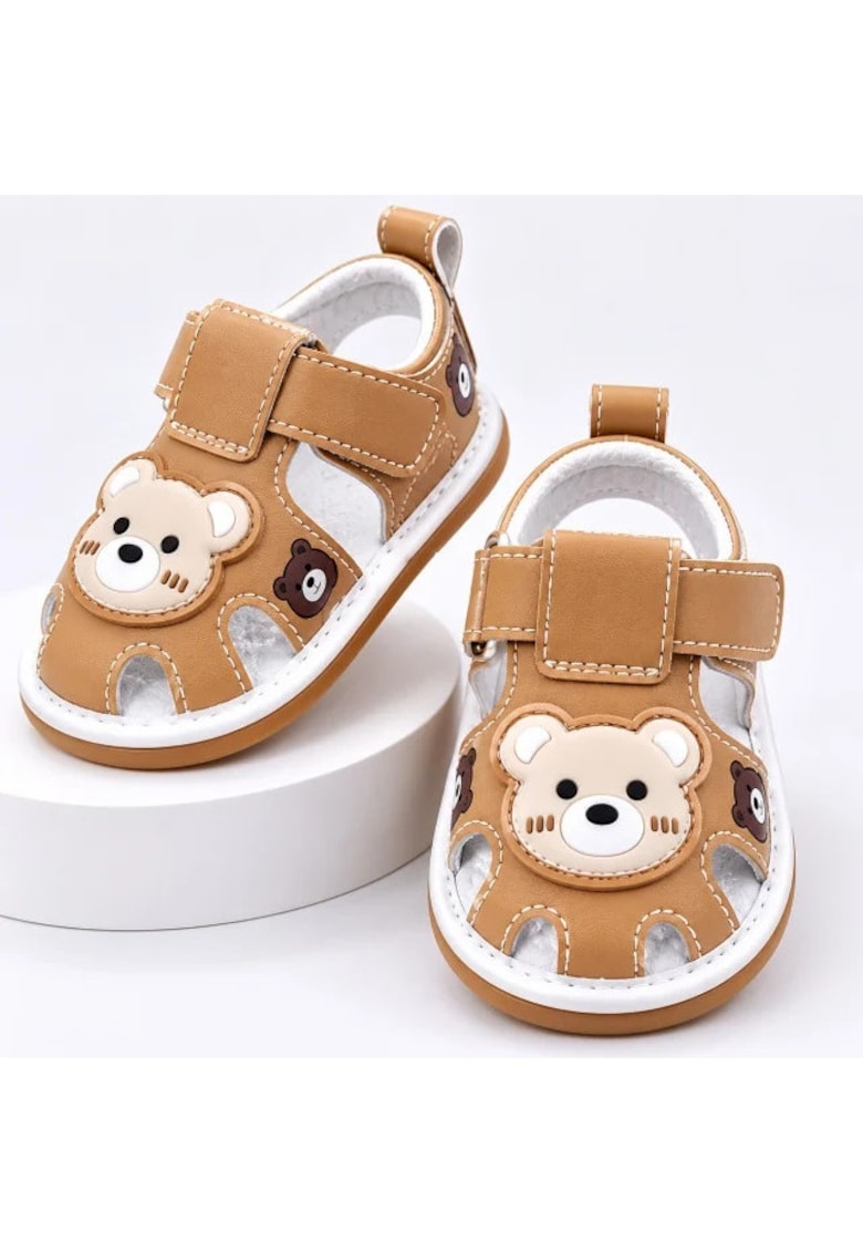 Sandalute maro cu piuitoare - Happy Cute Bear - Maro