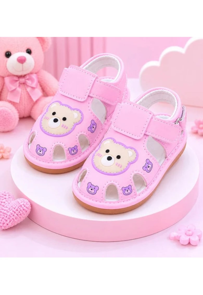 Sandalute roz cu piuitoare - Ursulet Simpatic - Roz