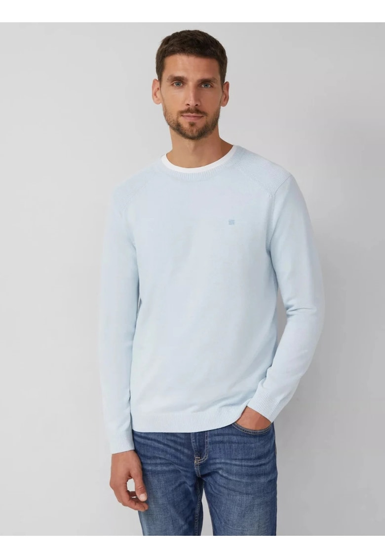 Pulover barbati cu decolteu la baza gatului - din bumbac - maneci raglan - Albastru deschis
