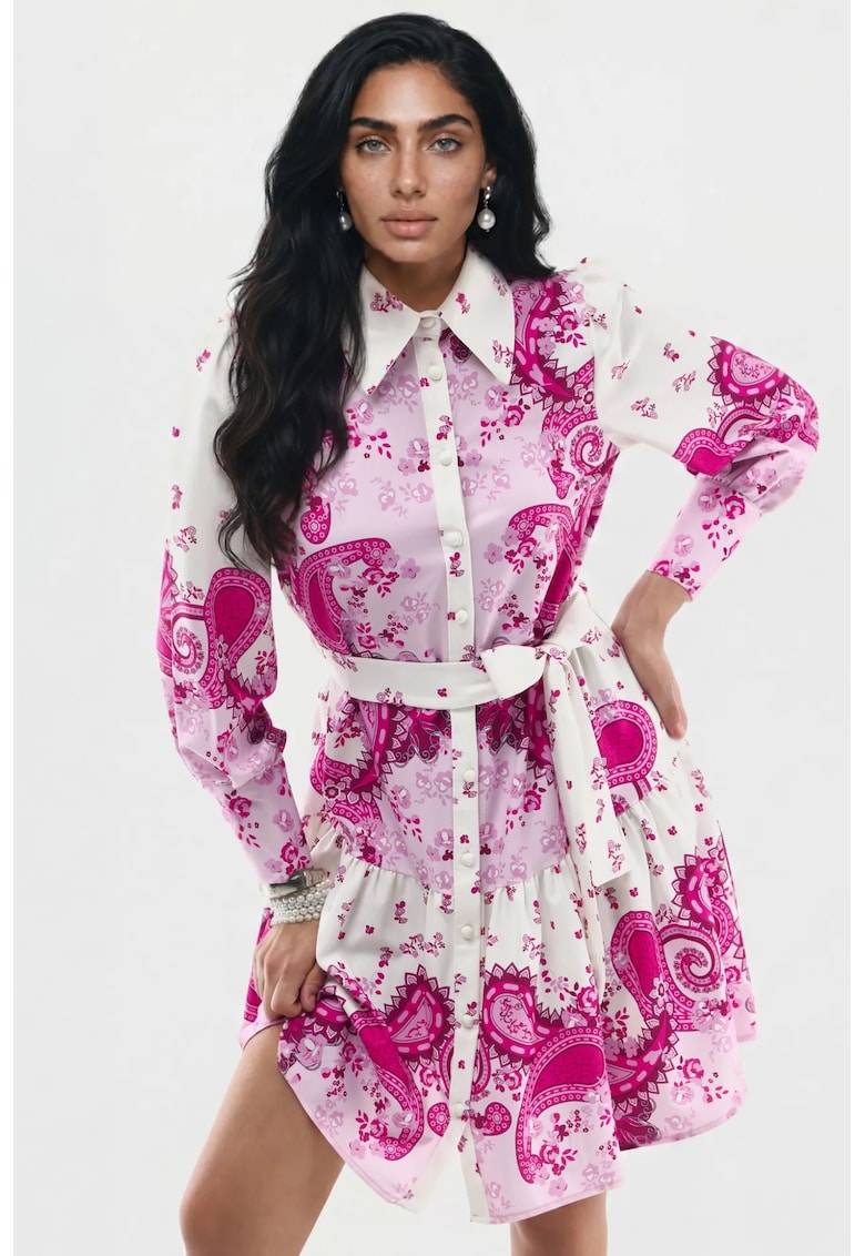 Rochie Mini - maneci lungi - roz - poliester