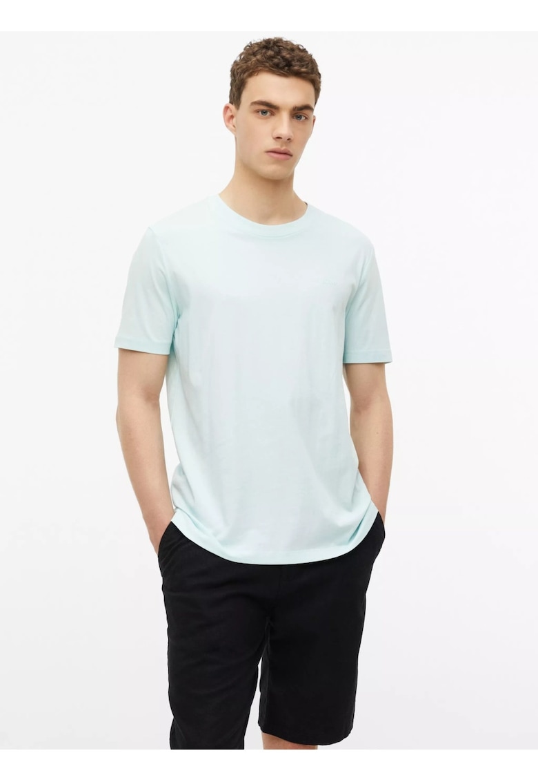 Tricou barbati - din bumbac - la baza gatului - Regular fit - Turcoaz deschis - Turcoaz deschis