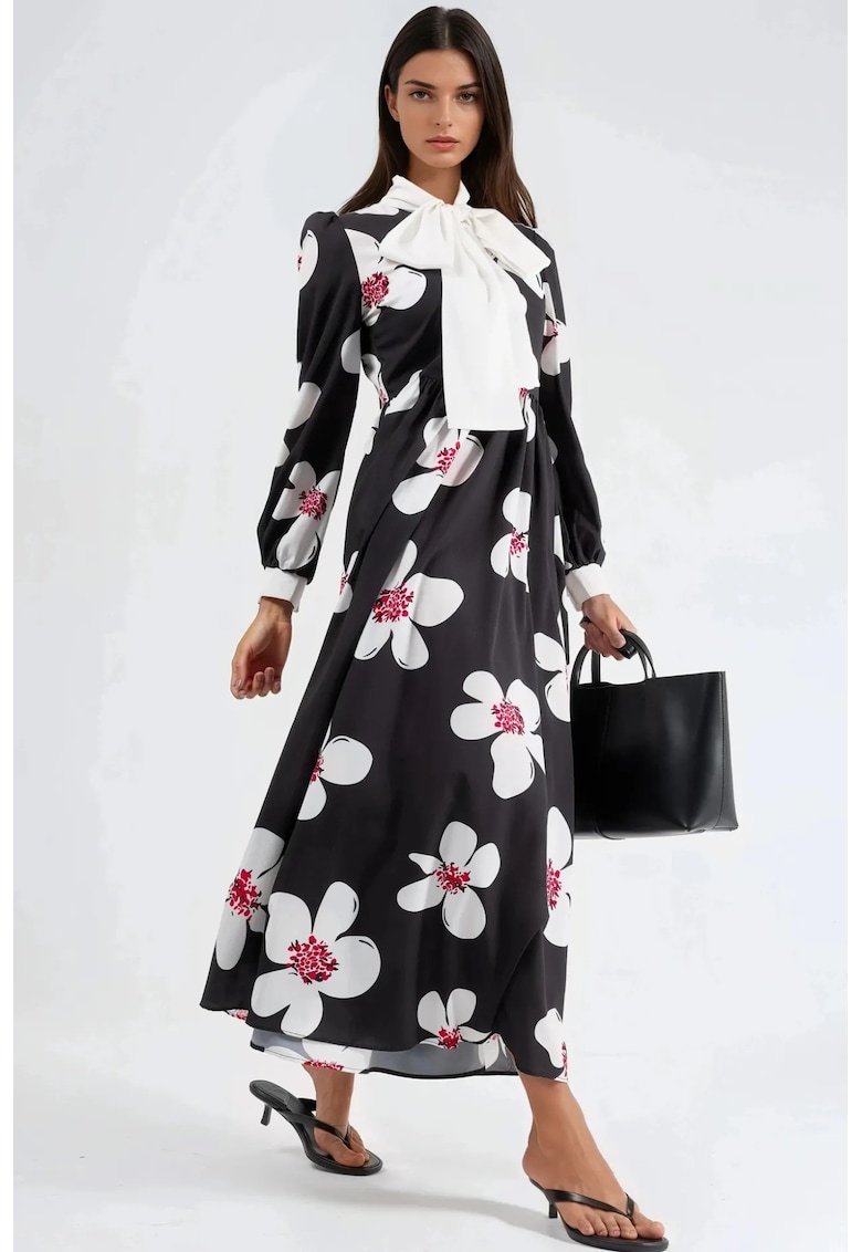 Rochie maxi - maneci lungi - negru - poliester cu lycra
