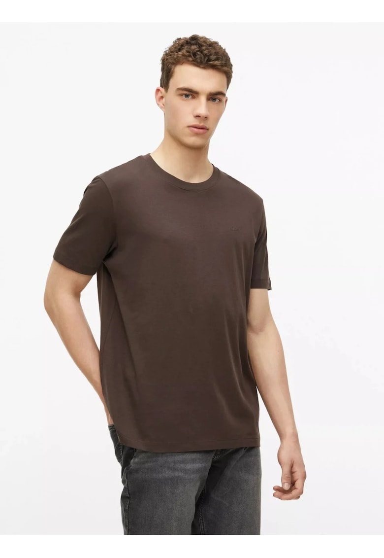 Tricou barbati - din bumbac - la baza gatului - Regular fit - Maro inchis -