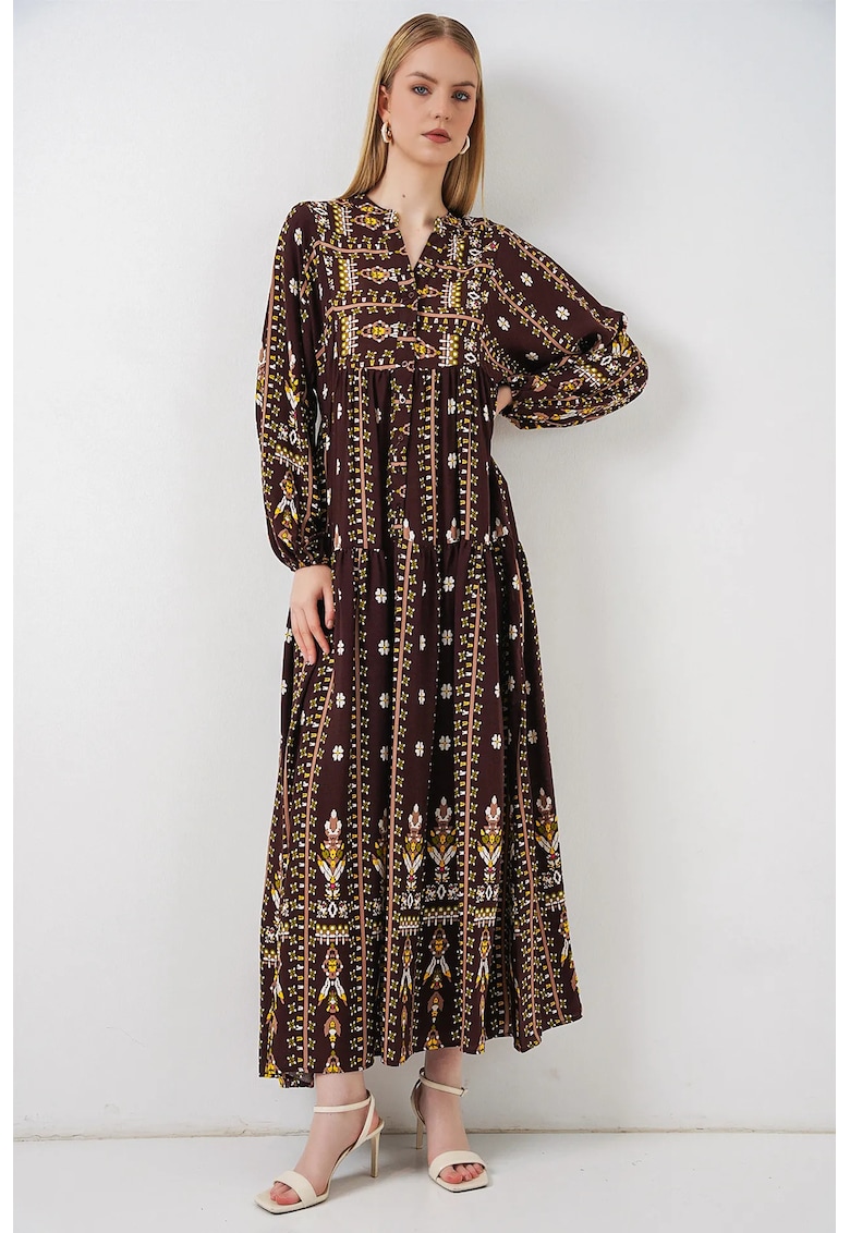 Rochie Maxi - Etnic - Maro Castaniu - Viscoza - Maneci Lungi