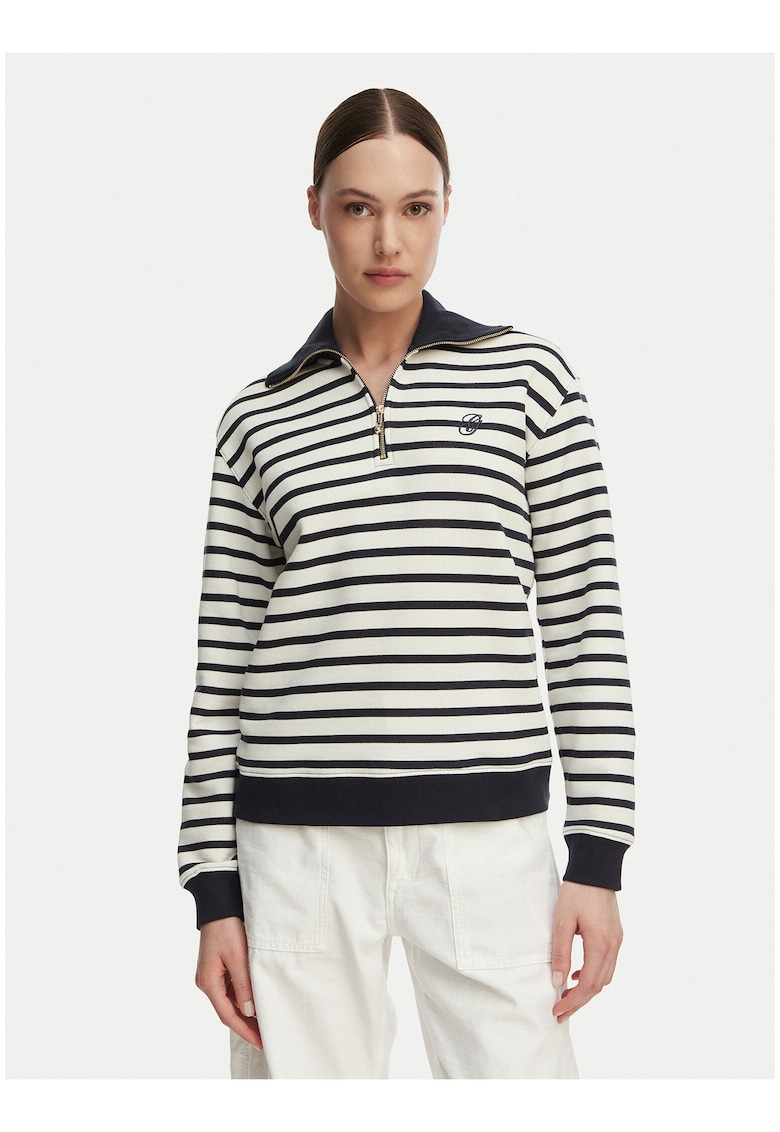 Bluza dama - dungi - bumbac - Alb/Bleumarin