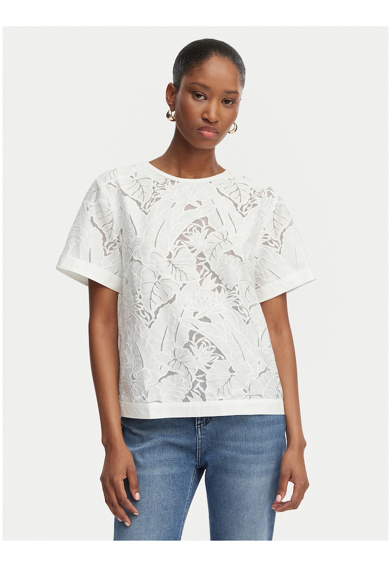Bluza alb - viscoza - imprimeu floral - maneca scurta - Alb