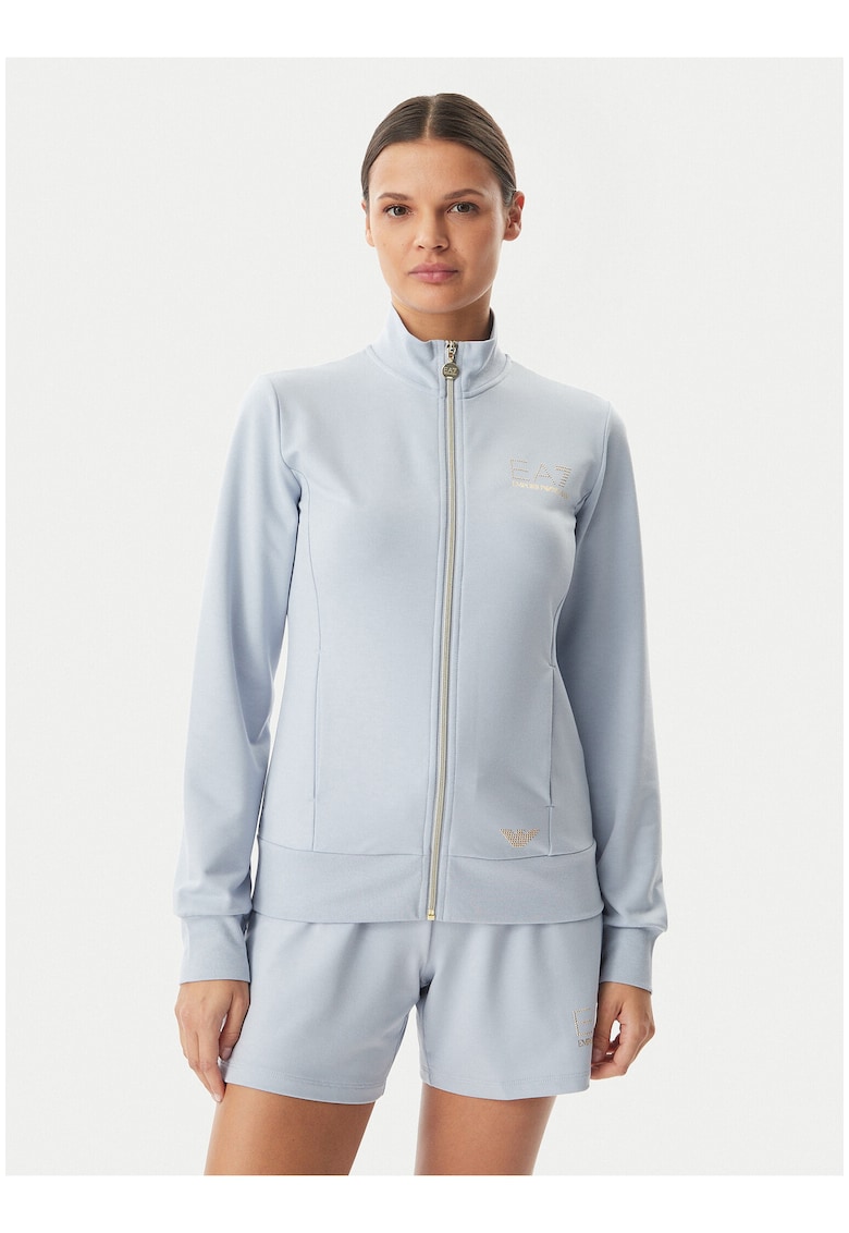 Hanorac dama - albastru - regular fit - cu fermoar - poliester/viscoza
