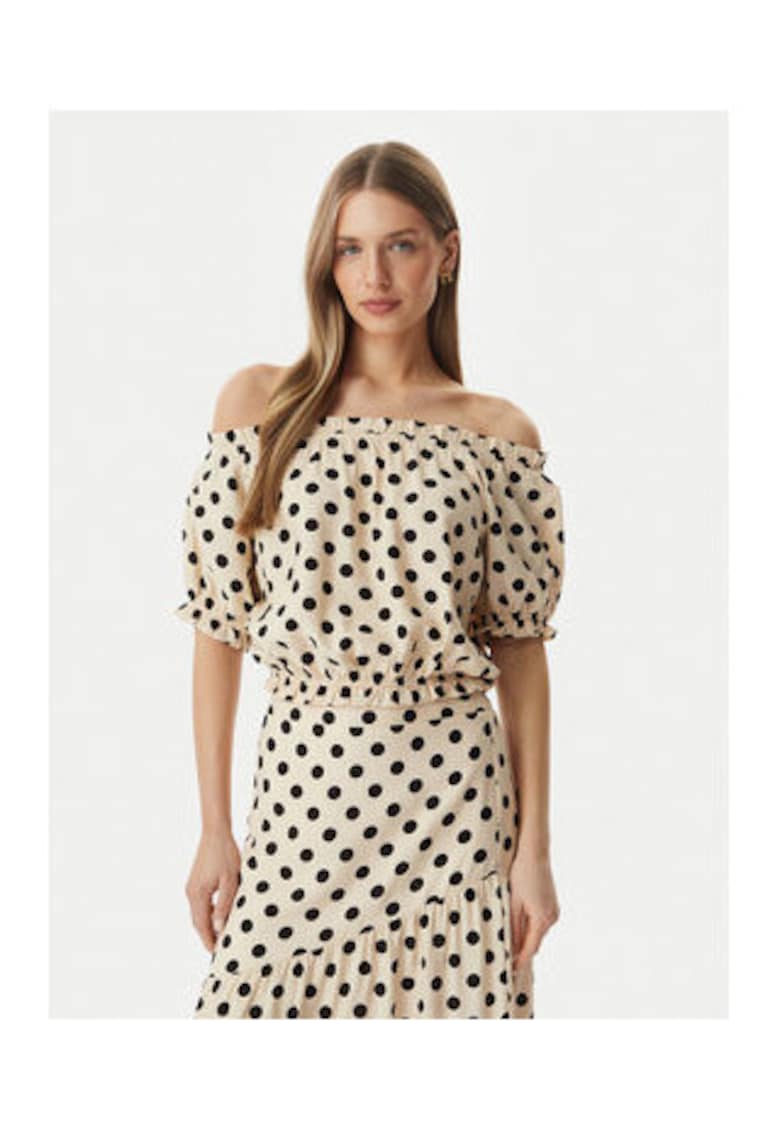 Bluza dama - bej - casual - maneca scurta - buline - viscoza