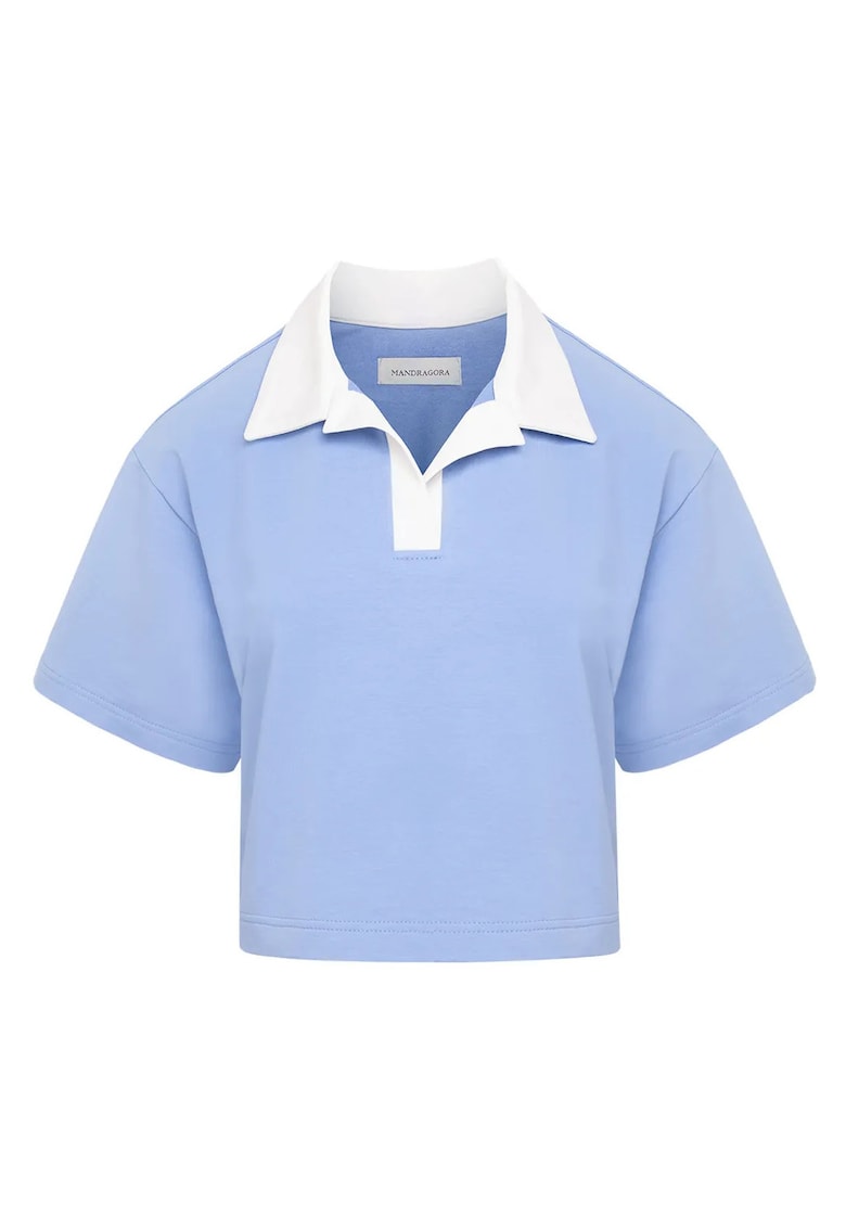 Tricou crop cu guler polo Goia - Albastru