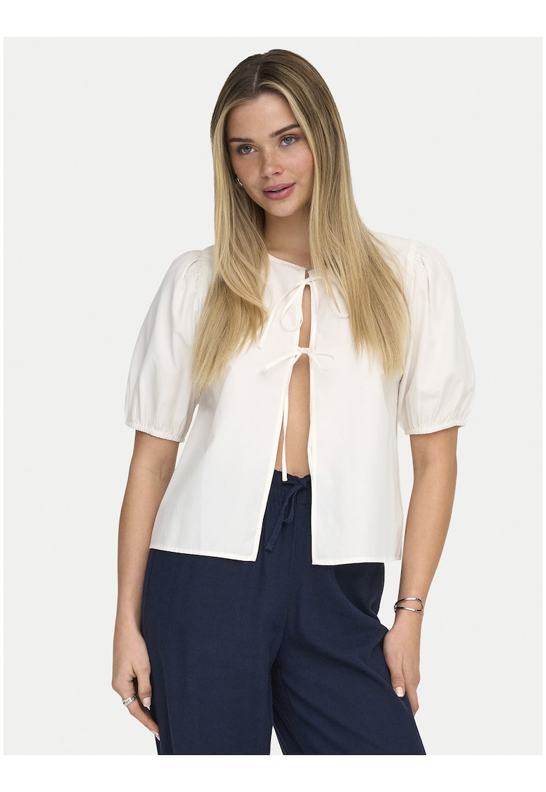 Bluza dama - bej - material sintetic si bumbac - maneca scurta - croiala regulara