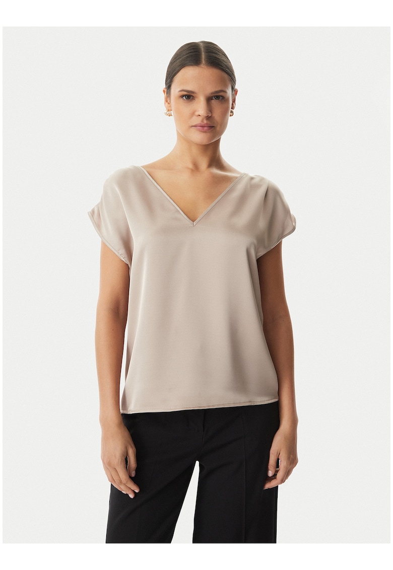 Bluza dama - bej - detalii unice - material satinat - maneca scurta