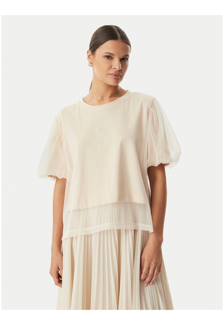 Bluza dama - bej - bumbac si poliester - maneca scurta - casual