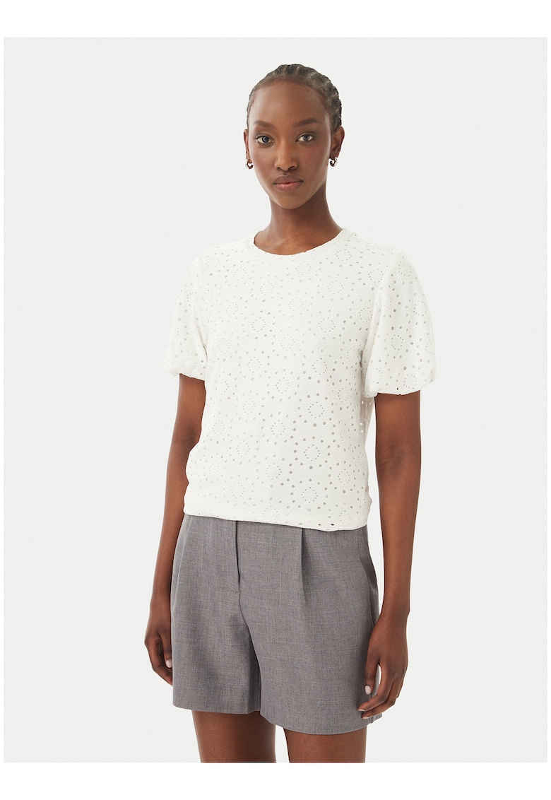 Bluza dama - alb - material sintetic - maneci scurte - regular fit