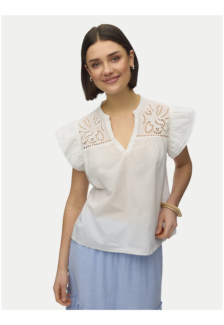 Bluza dama - alb - bumbac organic - croiala regulara - maneci scurte