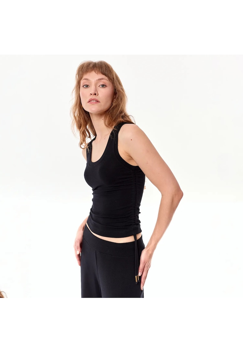 Top crop cu snur lateral pentru ajustare Ivy - Negru