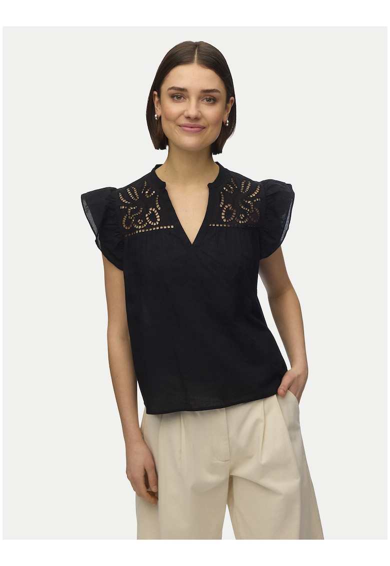 Bluza dama - negru - bumbac organic - maneca scurta - croiala regulara
