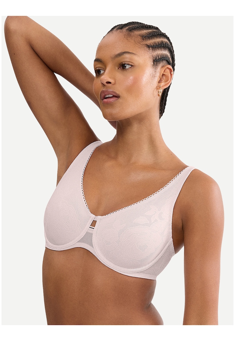 Sutien cu armatura - roz - dantela florala - poliamida-elastan
