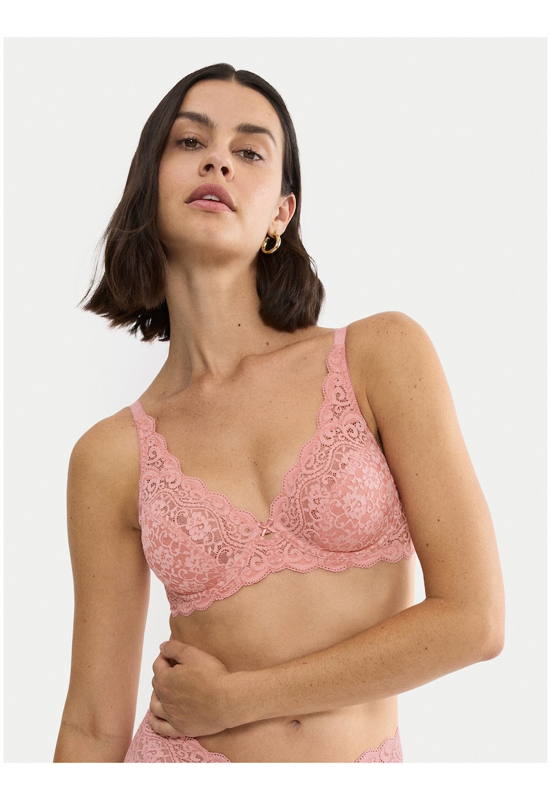 Sutien cu armatura - Roz - dantela florala - material elastic