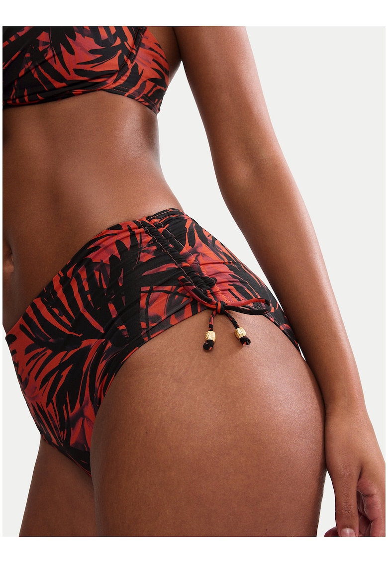 Slip de bikini dama - talie inalta - grafic - maro - poliamida/elastan