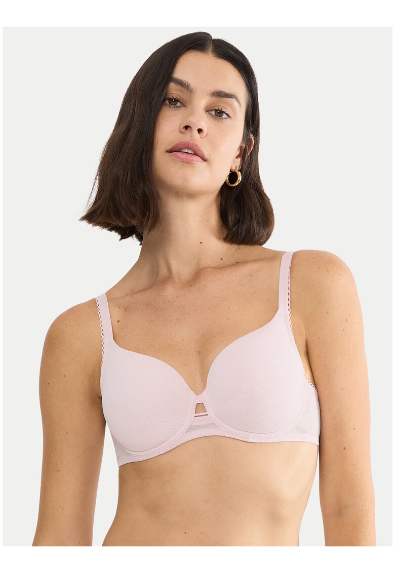 Sutien cu armatura - roz - model floral - dantela - material elastic