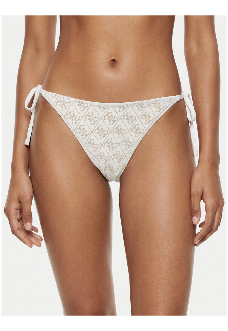 Slip de bikini - alb - detalii cu zirconii - material elastic - costume de baie dama