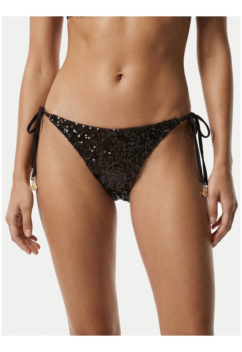 Slip de baie Dama - gri-maro - talie joasa - snururi laterale - material elastic - set de plaja