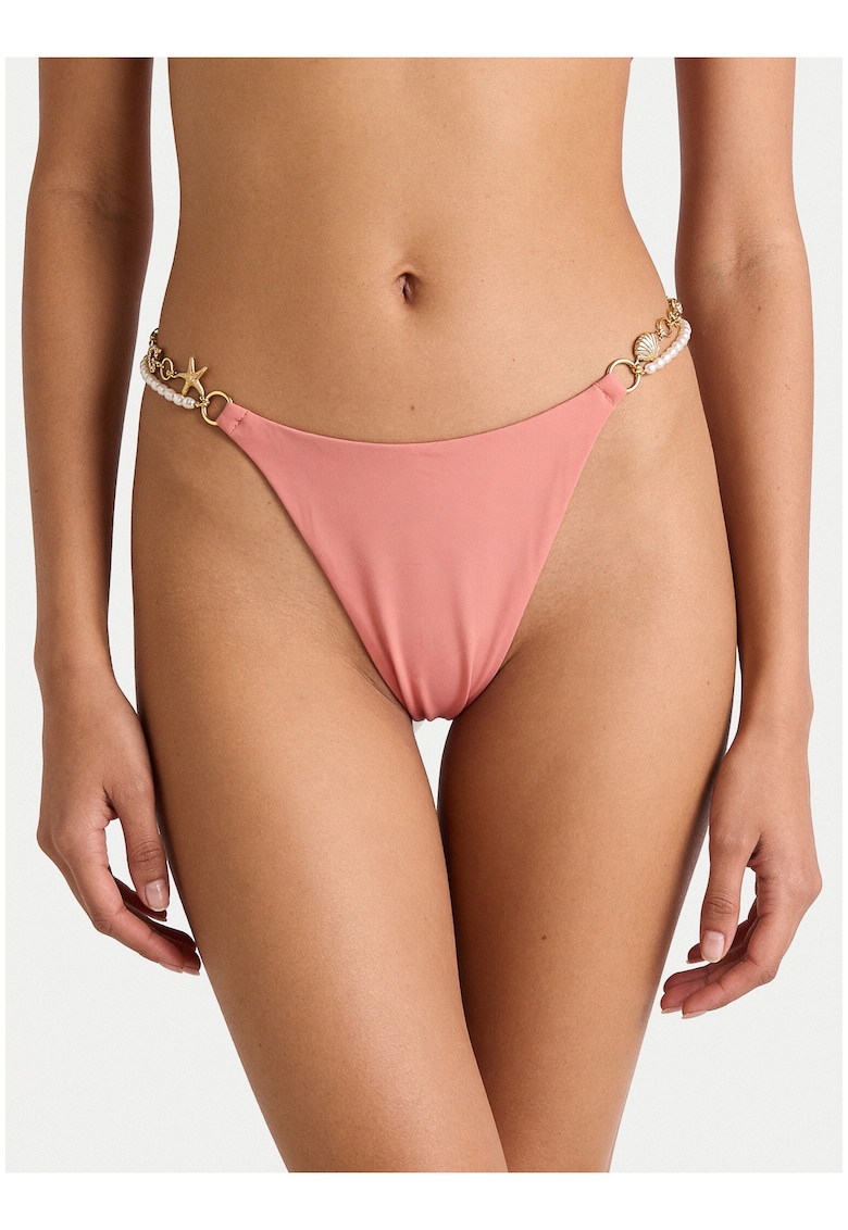 Slip de bikini pentru femei - portocaliu-roz - material elastic - set de primavara-vara