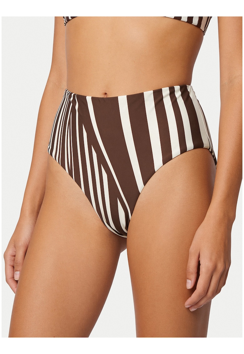 Slip de bikini pentru femei - maro - material sintetic - imprimeu grafic