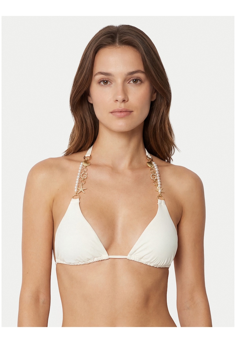 Sutien de bikini pentru femei - alb/bej - material elastic - cupe fara armatura - bretele nedetasabile - set