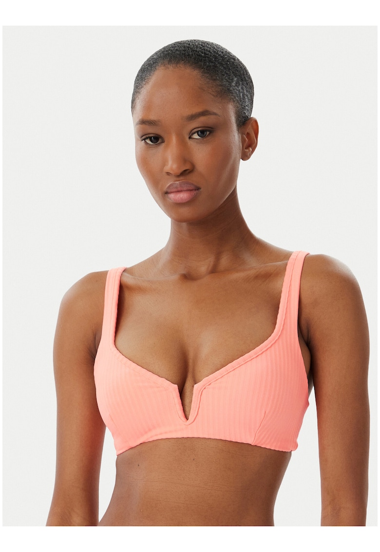 Costum de baie dama - top bikini - portocaliu-roz - poliester-elastan