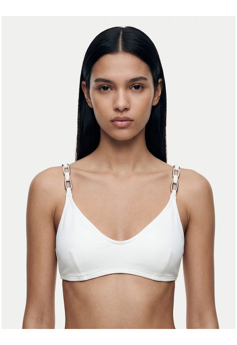 Top bikini negru - cupe bretele reglabile - material sintetic - Alb/Negru