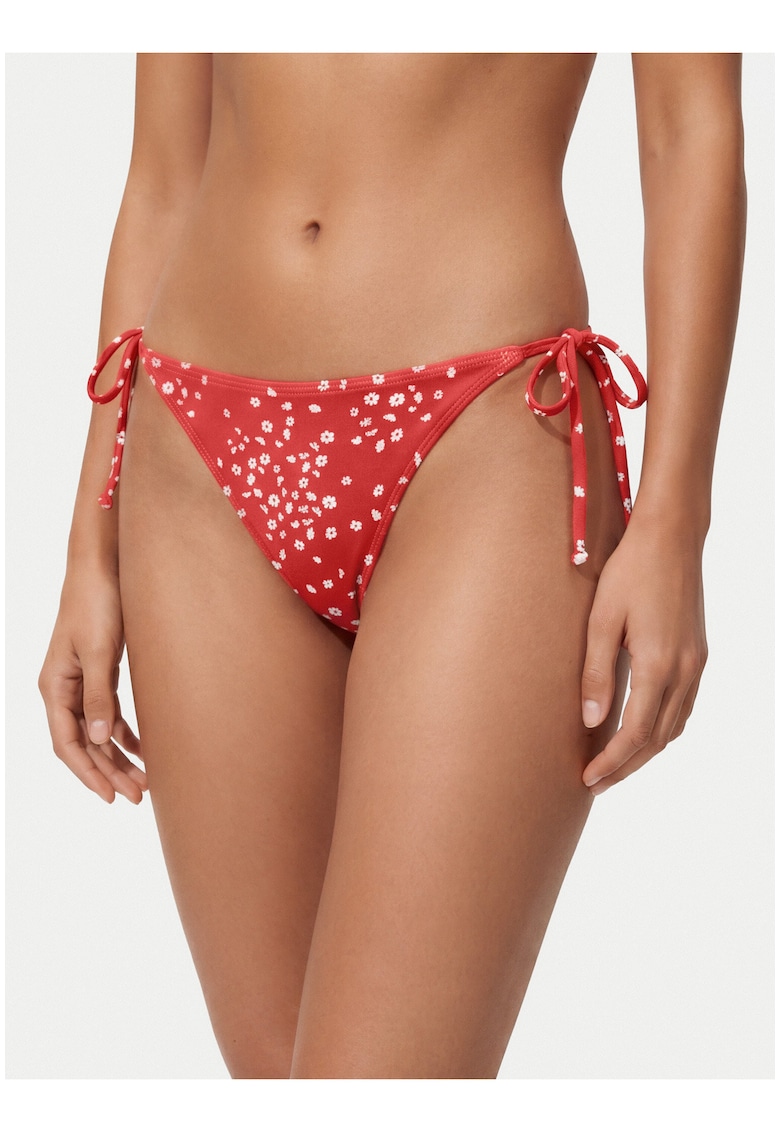 Costum de baie dama - top bikini - rosu - material reciclat