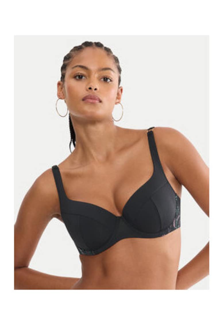 Sutien de bikini - negru - floral - poliamida/elastan -