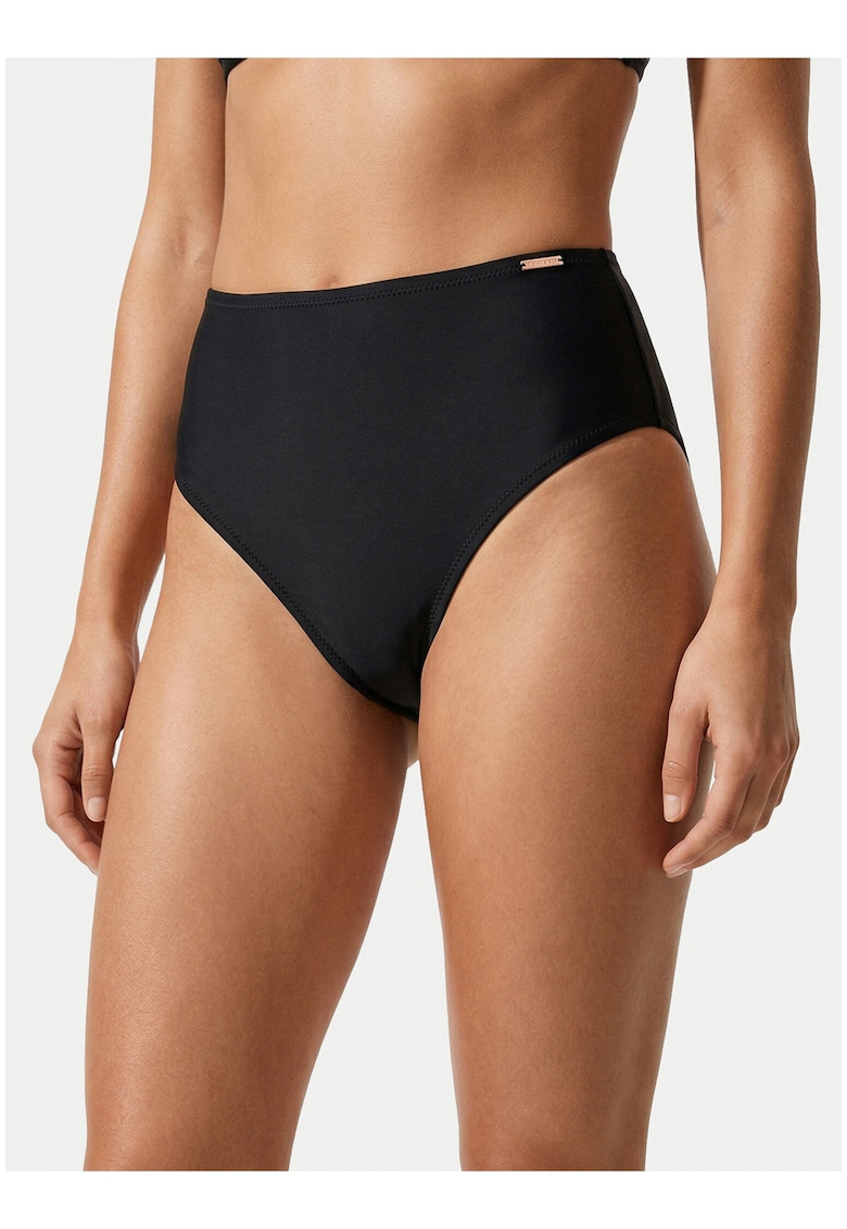 Slip de bikini dama - talie inalta - negru - material sintetic