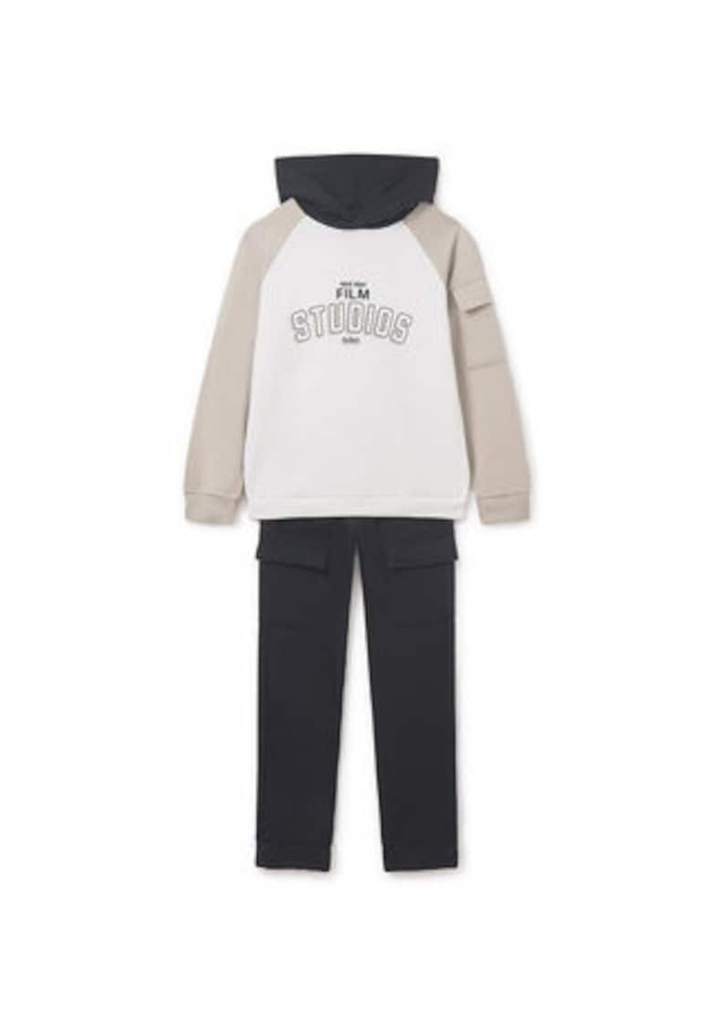 Set trening baieti - bej/negru - hanorac cu gluga - pantaloni drepti - bumbac/poliester -
