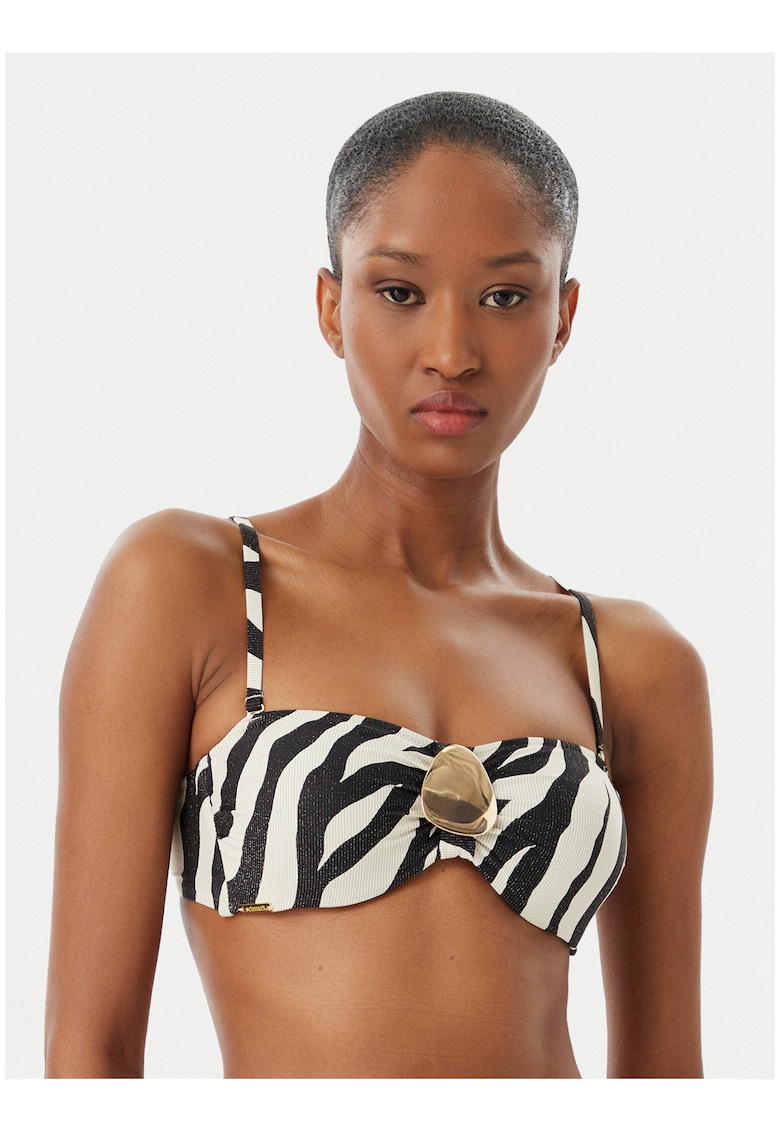 Costum de baie dama - bikini cu imprimeu animalier - negru/bej - material sintetic