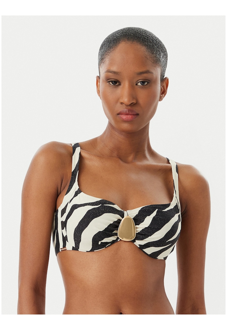 Top bikini dama animal print zebra - Negru/Bej