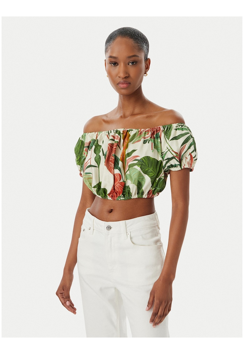 Bluza dama - verde - croiala scurta - imprimeu floral - material in si viscoza