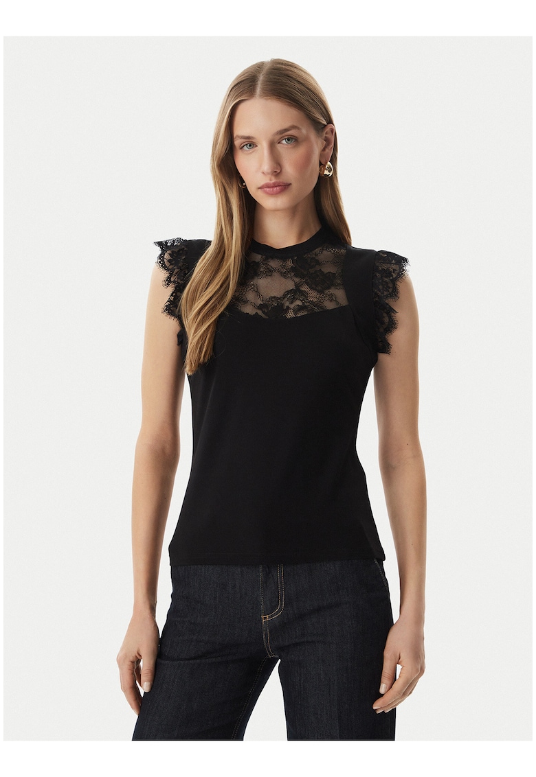 Bluza dama - negru - dantela - casual - poliester|viscoza