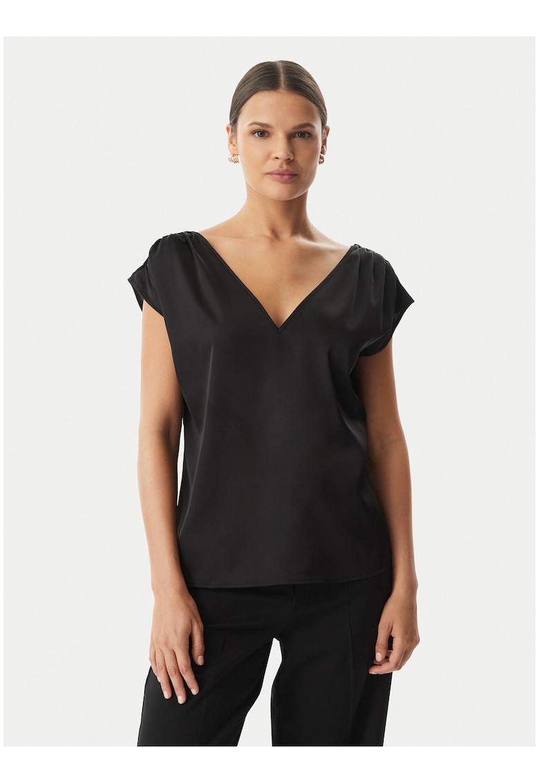 Bluza dama - negru - satinata - detaliu auriu - poliester