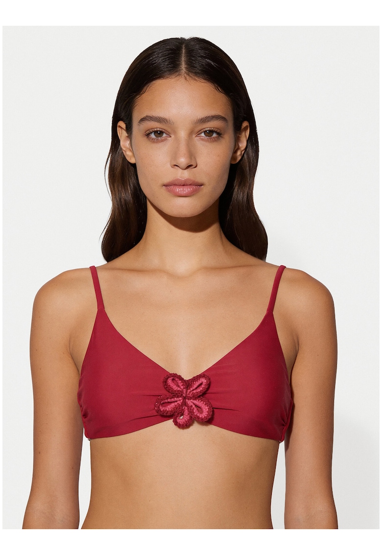 Top bikini femei - rosu - material sintetic - floral - Rosu