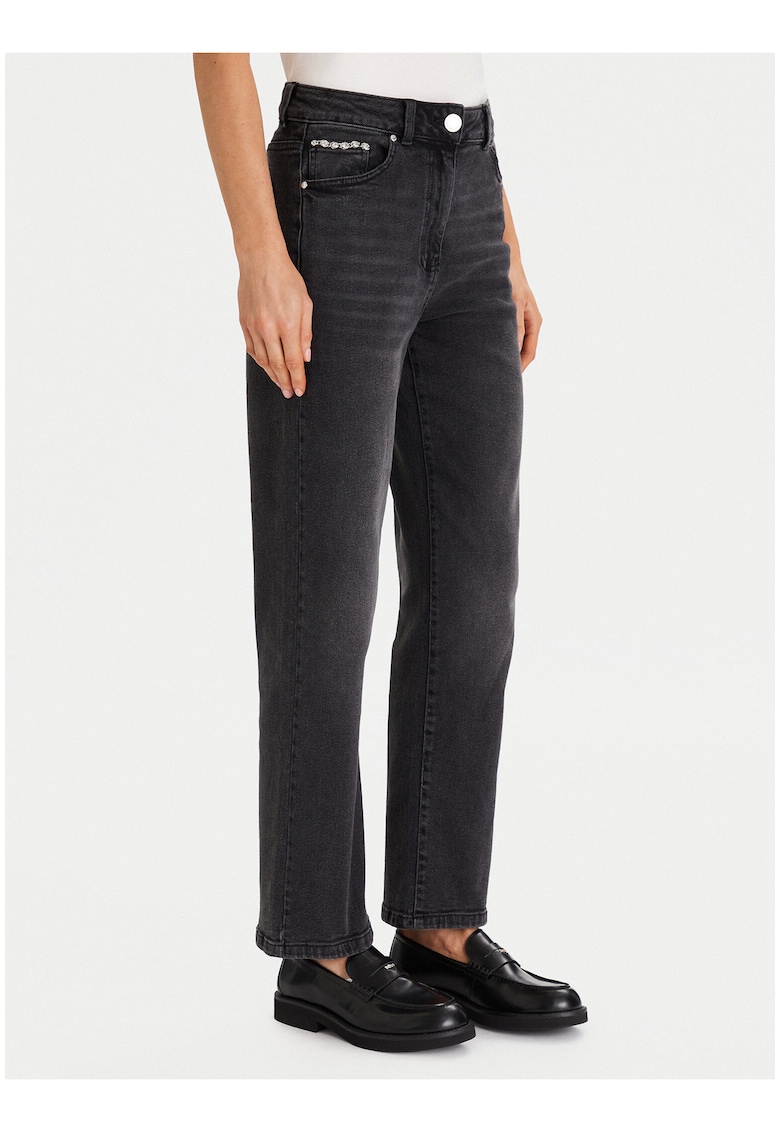 Blugi dama - talie inalta - picioare largi - negru - bumbac -