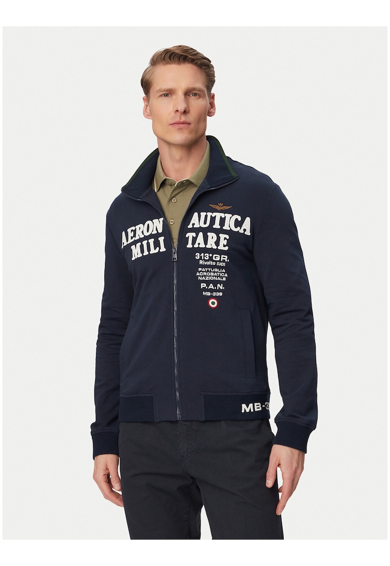 Bluza sport barbati - alb-albastru - fermoar - bumbac