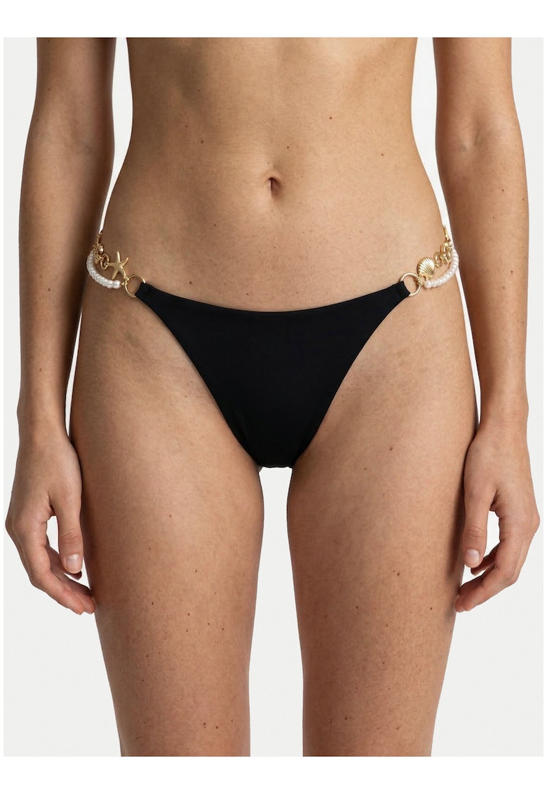 Slip brazilian - negru - material elastic - detalii aurii
