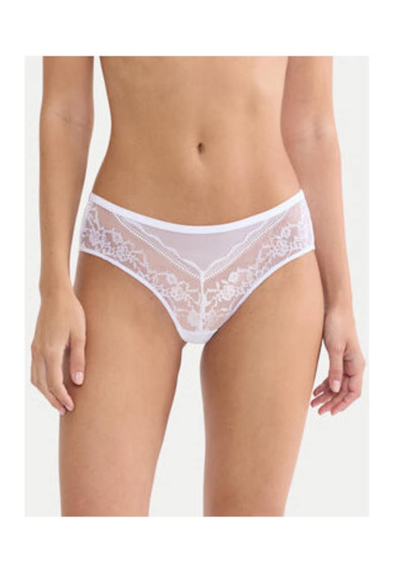 Chiloti clasici dama - alb - dantela - material elastic;